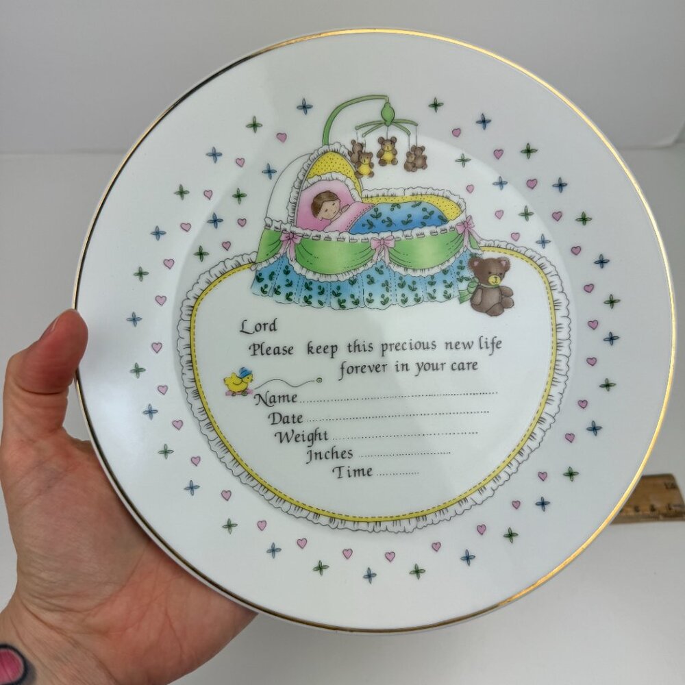Vtg Lefton Baby Nursery Birth Announcement Info Decorative Plate‎ Lord Prayer